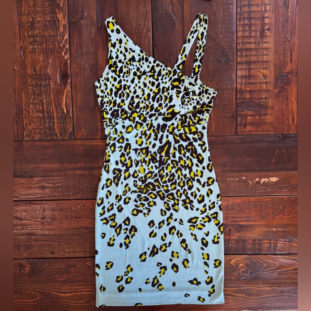 Diane Von Furstenberg Silk Jersey Nomie Blue Leopard Print Dress. Size 0. EUC.